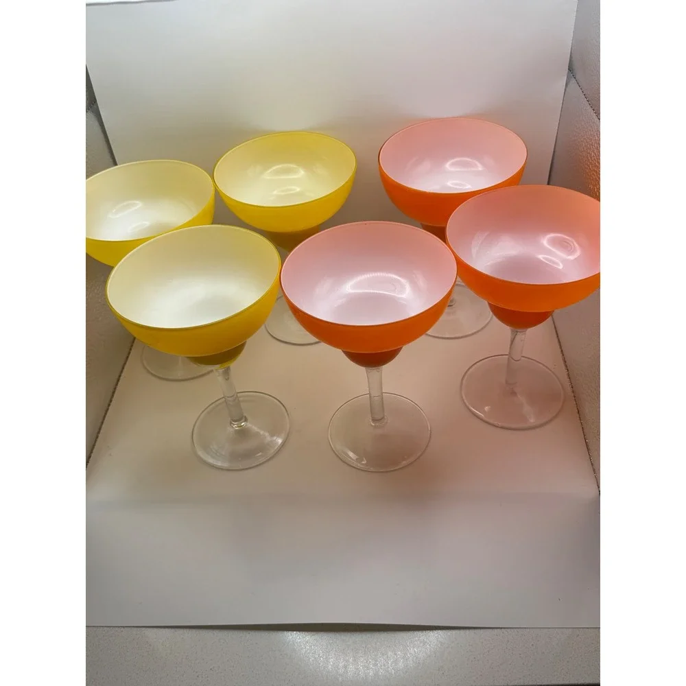 Vtg Crate &‎ Barrel Margarita Glasses Yellow and Orange Cased Glass Set of